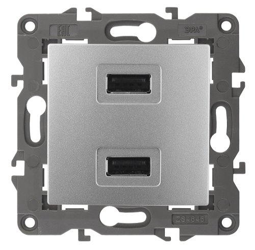 Розетка USB тип A+A без рамки Эра Elegance 2-м. 2100мА алюминий фото Розетка USB тип A+A без рамки Эра Elegance 2-м. 2100мА алюминий картинка
